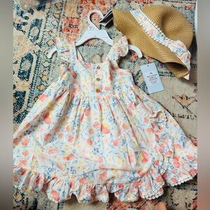 Tommy Bahama Pastel Floral Baby Dress with hat. Brand new
